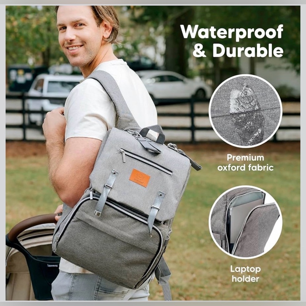 Large Travel/Explorer Oxford Gray Waterproof Insulated Backpack Diaper Bag for 2 - Picture 4 of 13